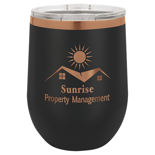 12 oz Rose Gold ION-Plated Stemless Wine Tumbler with Lid