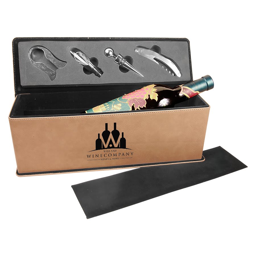 Laserable Leatherette Single Wine Box with Tools