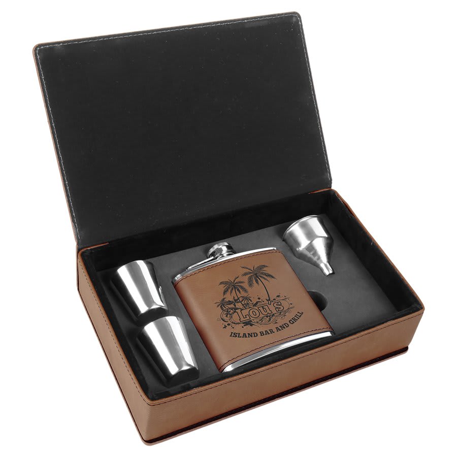 Laserable Leatherette Sports Flask Gift Set