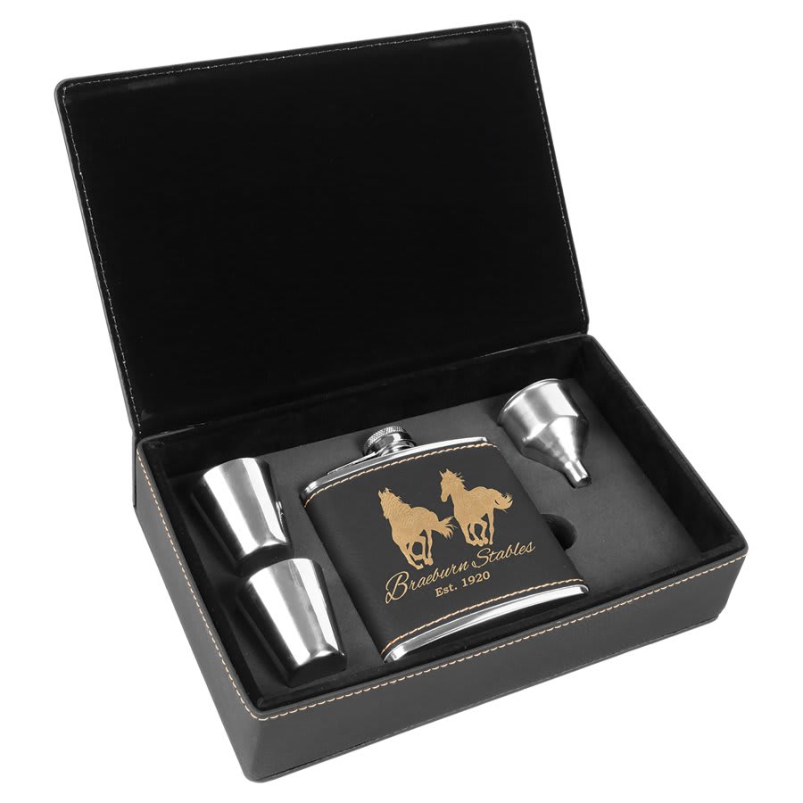 Laserable Leatherette Sports Flask Gift Set