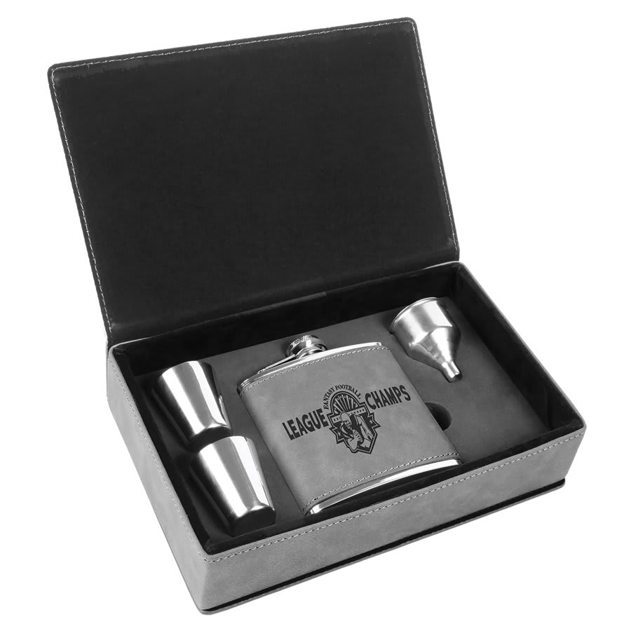 Laserable Leatherette Sports Flask Gift Set