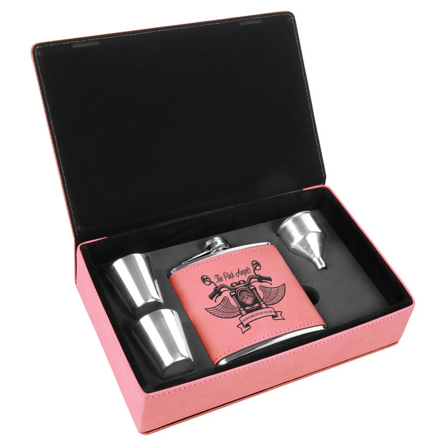 Laserable Leatherette Sports Flask Gift Set