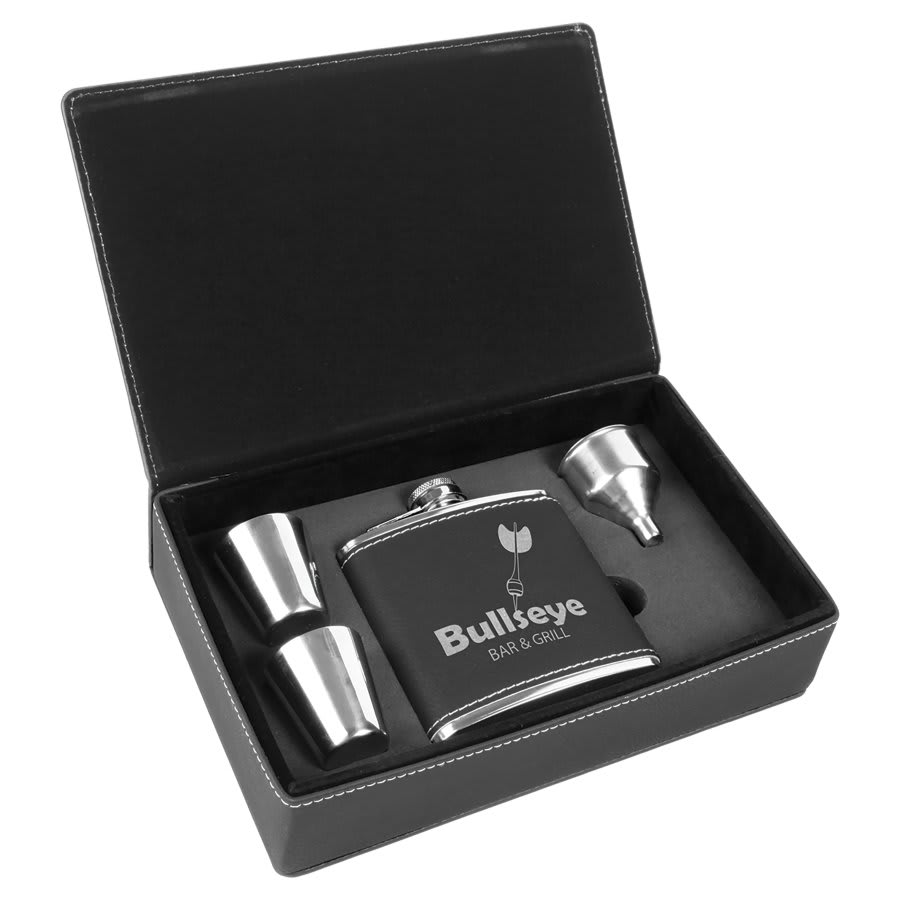 Laserable Leatherette Sports Flask Gift Set