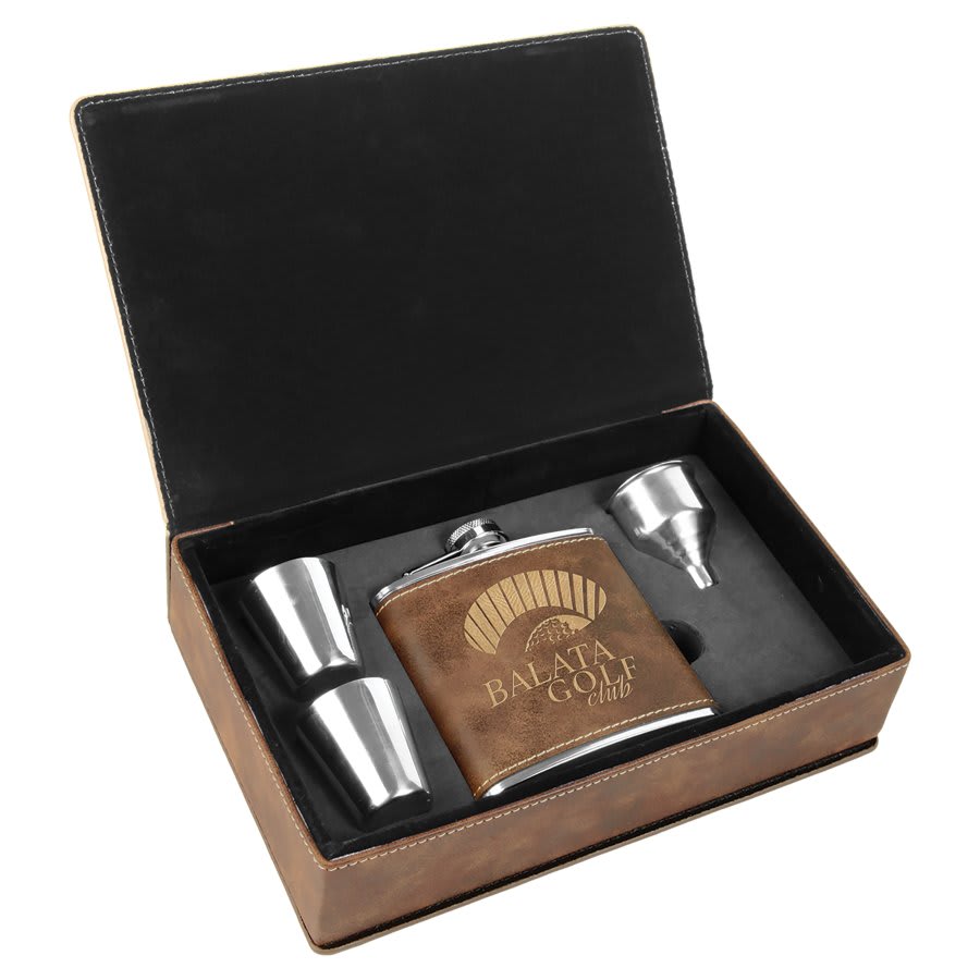 Laserable Leatherette Sports Flask Gift Set