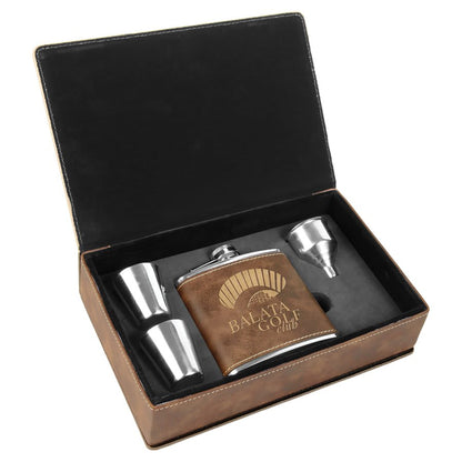 Laserable Leatherette Sports Flask Gift Set