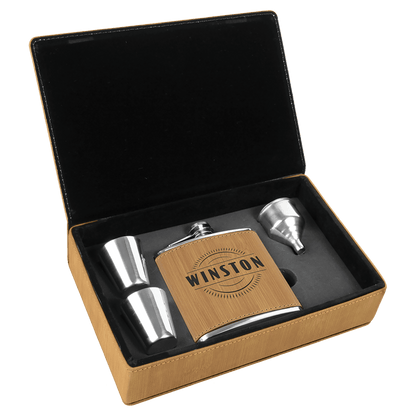 Laserable Leatherette Sports Flask Gift Set