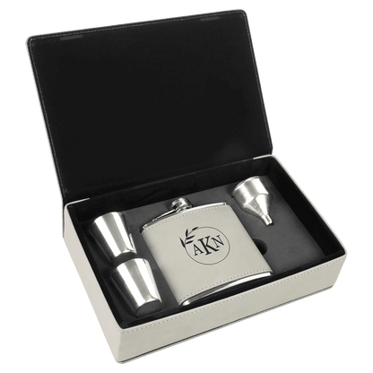 Laserable Leatherette Sports Flask Gift Set