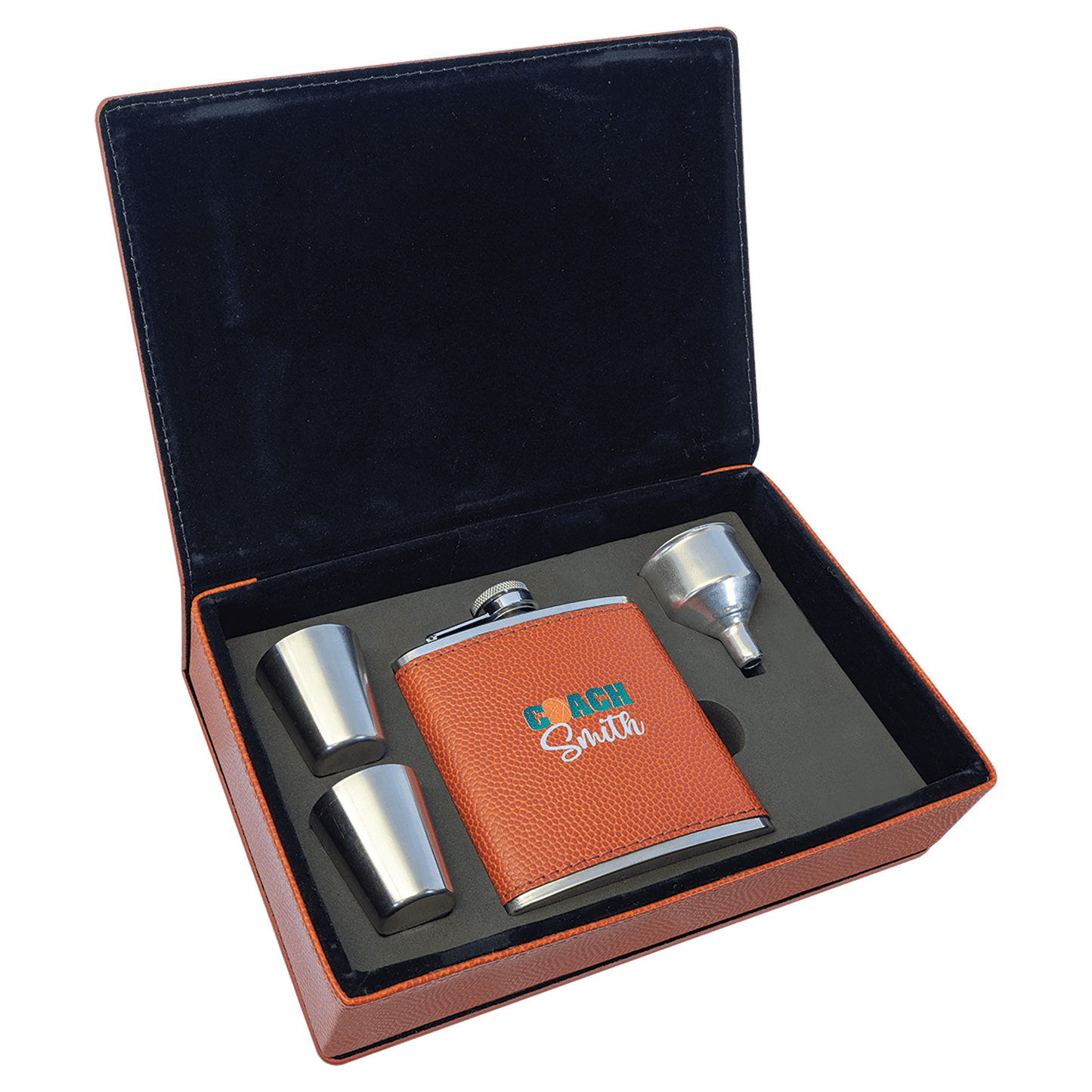 Laserable Leatherette Sports Flask Gift Set