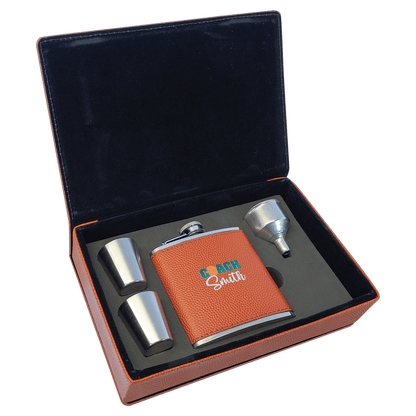 Laserable Leatherette Sports Flask Gift Set