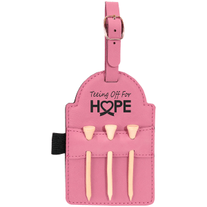 5" x 3 1/4" Pink Laserable Leatherette Golf Bag Tag with 3 Wooden Tees